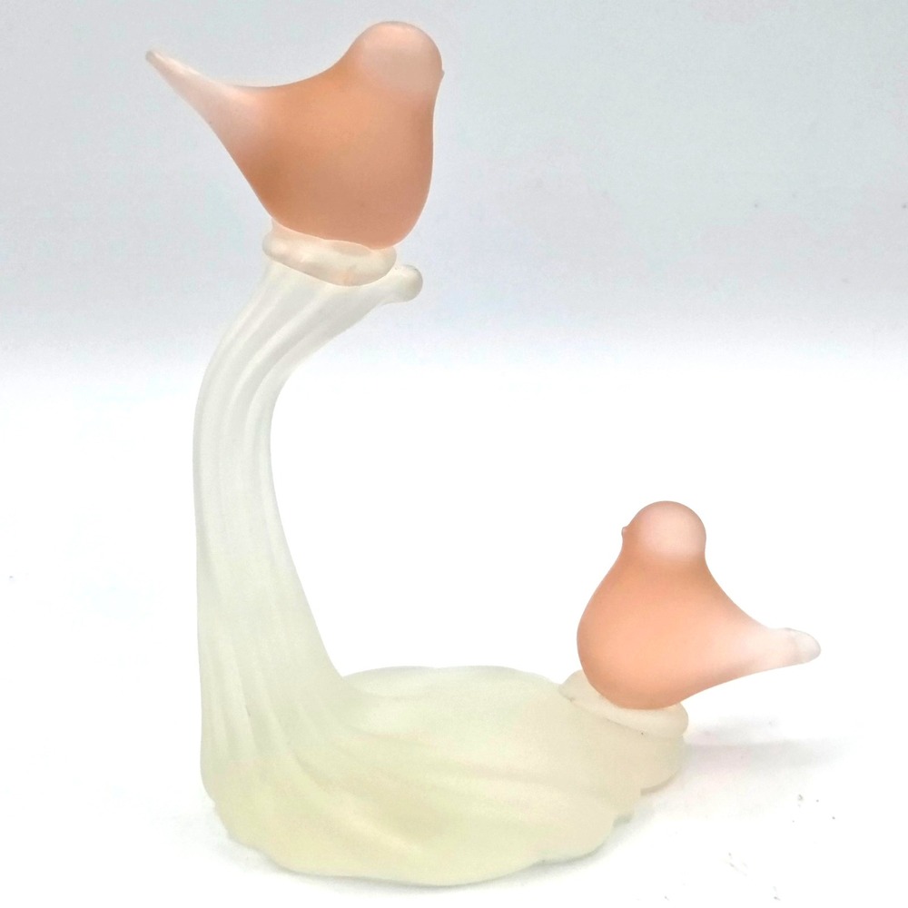 Pink Satin Glass Love Birds on Branch Hallmark Crowning Touch Collection Cottage - Picture 6 of 8